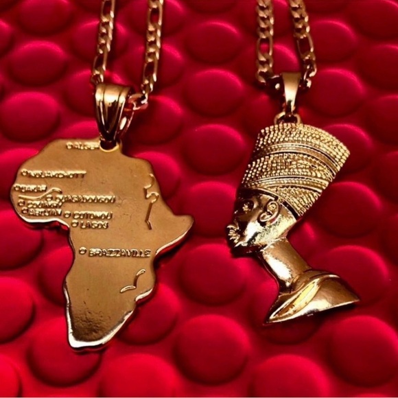 Gold Layered Ankh & African and Nefertiti Pendant Necklace Set - Picture 3 of 6